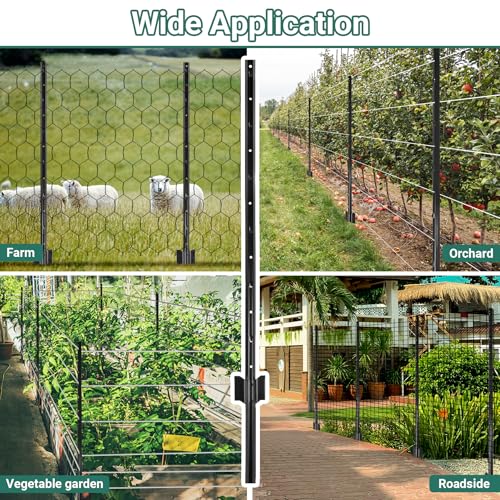 Metal Fence Posts 4 FT Black, 10 Pack Heavy Duty U Posts - color: Black, size: 4FT-10Pack