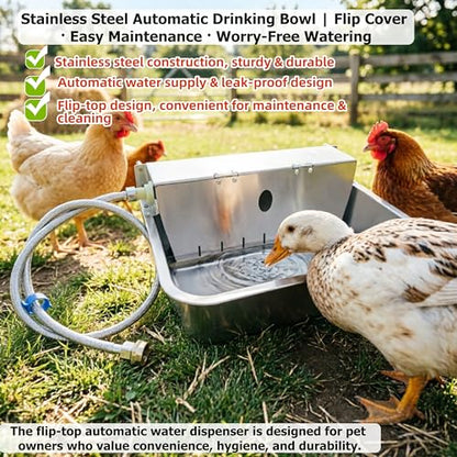 Stainless Steel Automatic Pet Waterer with Flip-Top & Wall Mount - size: Large-Flip cover