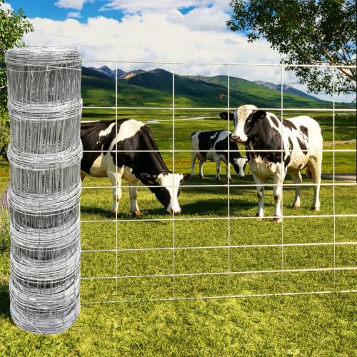 15-Gauge Galvanized Cattle Fence, Fixed-Knot Livestock Field Fence, Woven Wire Farm Fencing for Goat, Sheep, Deer, Hog and Horse - size: 5.9*164FT