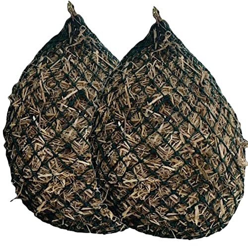 Majestic Ally 2 Pcs 1.25”x1.25” Holes Ultra Slow Feed 40” Very Sturdy Hay Net with Bottom Ring for Goat, Sheep and Livestock Simulatr grazing, Reduces Waste (Hunter Green) - color: Hunter Green