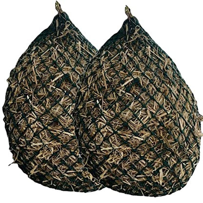 Majestic Ally 2 Pcs 1.25”x1.25” Holes Ultra Slow Feed 40” Very Sturdy Hay Net with Bottom Ring for Goat, Sheep and Livestock Simulatr grazing, Reduces Waste (Hunter Green) - color: Hunter Green