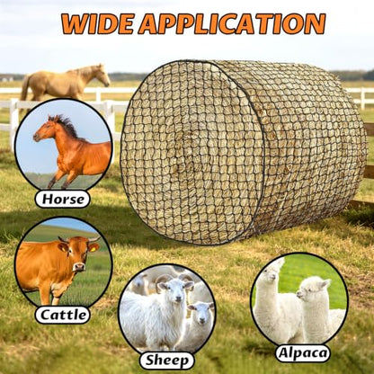 YedsIntu 4x4 ft Round Bale Hay Net for Horses, Slow Feeder Hay Nets with 1.5 inches Holes, Knotless Hay Feeder Bag for Goats Cattle Sheep Livestock - size: 4×4 ft