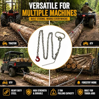 7FT 2 Ton Logging Chain with Choker Hook & 13.5" Steel Probe Stake, Heavy Duty Skidding Tow Chain for Tractor Towing, Tree Dragging, Forestry Logging, ATV & UTV - size: 7FT