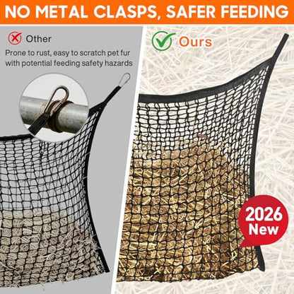 4 Pack Slow Feed Hay Net, Large Capacity Hay Bags for Horses, Easy to Hang - color: Black 4-pack