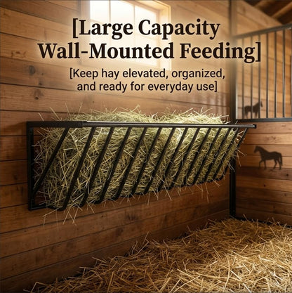 Large Capacity Hay Rack and Livestock Feeder, 150 Gal Wall Mounted Hay Feeder, Sturdy Steel Fence Trough, Smooth Edge Safe Design, for Horse Goat Sheep Barn and Stall Farm Feeder Rack