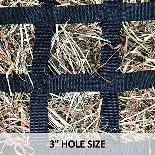 Dura-Tech 3 Hole Half Bale Net Hay Bag for Horses | Horse Feeding Solution | Fits Half a Bale | Non-Frustrating 3" Holes | Easy Close Top | Heavy Duty Construction | Color Black