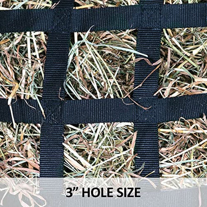 Dura-Tech 3 Hole Half Bale Net Hay Bag for Horses | Horse Feeding Solution | Fits Half a Bale | Non-Frustrating 3" Holes | Easy Close Top | Heavy Duty Construction | Color Black