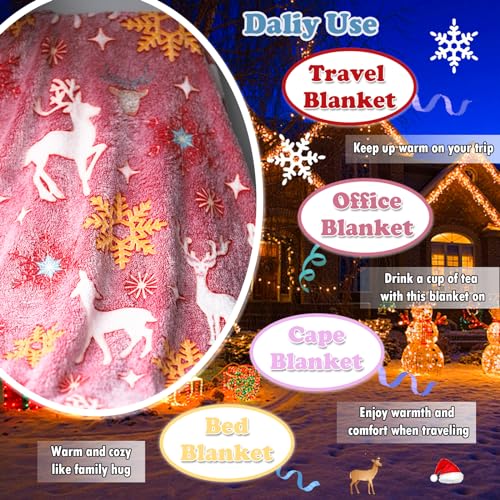 Glow in The Dark Christmas Throw Blanket with Storage Bag, Soft Throw Blanket for Girls Boys, Camping Blanket, Gifts for Children Ages 1-10, Kids Blanket, Day Care Home Office Travel Use - color: Christmas Red