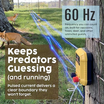 Electric Fence Charger - Powerful 110V AC Plug-in Fence Energizer for Chickens, Small Farms & Gardens - Easy Setup Predator Protection for Safer Free-Ranging