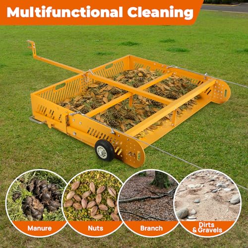 2-in-1 Horse Paddock Cleaner &Tow Behind Trailer, Yard Sweeper for ATV UTV