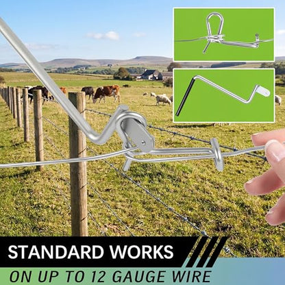 40 Pack 6mm Fence Wire Tighteners with 1 Tightener Tool Combo, 1/4" Barb Wire Tightener for Fast Tighting Metal Fence Post and Garden Fence Wire（Tighteners Handle）