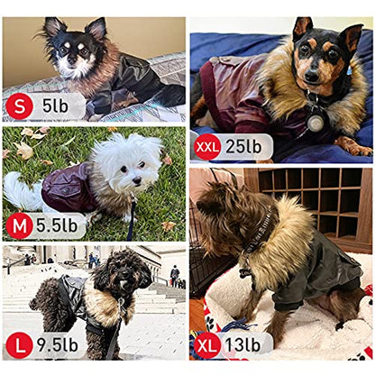 LESYPET Dog Leather Jacket for Small Dogs, Waterproof Dog Winter Jacket Puppy Coat with Fleece Lined, Ultra Warm Fur Collar Doggie Coat, Red L - color: Wine Red, size: Large