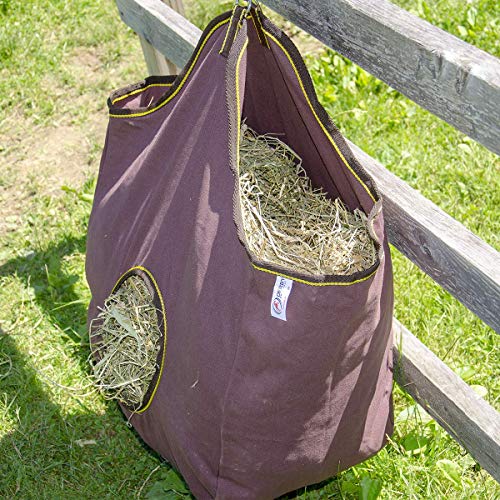 Derby Originals Large 24 OZ Canvas Horse Hay Bag 2 Sided Combo Design X Wide Gusset and 6 Month Warranty - color: Tan/Chocolate