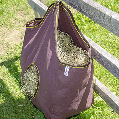 Derby Originals Large 24 OZ Canvas Horse Hay Bag 2 Sided Combo Design X Wide Gusset and 6 Month Warranty - color: Tan/Chocolate