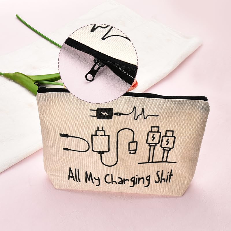 ShiQiao Spl Charging Cable Organiser Bag for Travel Backpack Accessories Funny Makeup Bag Gifts for Women Men Birthday Christmas Gift for Daughter Friend Charger Organiser with Zipper Toiletry Pouch - style: All My Charging2