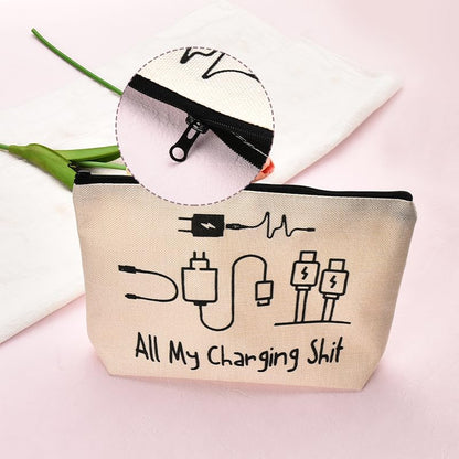 ShiQiao Spl Charging Cable Organiser Bag for Travel Backpack Accessories Funny Makeup Bag Gifts for Women Men Birthday Christmas Gift for Daughter Friend Charger Organiser with Zipper Toiletry Pouch - style: All My Charging2