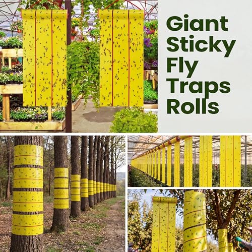 Qualirey 15 Pcs Giant Flypaper Fly Traps, 295ft Sticky Yellow