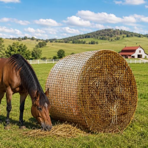 4 * 4ft Round Bale Hay Net 1.75" Knotless Slow Feed Hay Net, Heavy Duty Hay Saver Net Holds 800 lbs, UV Resistant Horse Hay Net for Round Bales, Horses, Cattle, Goats & Sheep - color: 4*4FT