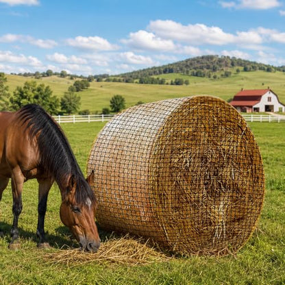 5 * 5ft Round Bale Hay Net 1.75" Knotless Slow Feed Hay Net, Heavy Duty Hay Saver Net Holds 800 lbs, UV Resistant Horse Hay Net for Round Bales, Horses, Cattle, Goats & Sheep - color: 5*5FT