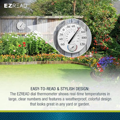 EZREAD Hanging Dial Thermometer 840-1212 Weather Thermometers for Indoor and Outdoor Use, Large 12.5 Inch Diameter, Easy to Read Numbers, Basic White Dial/Hygrometer - color: White