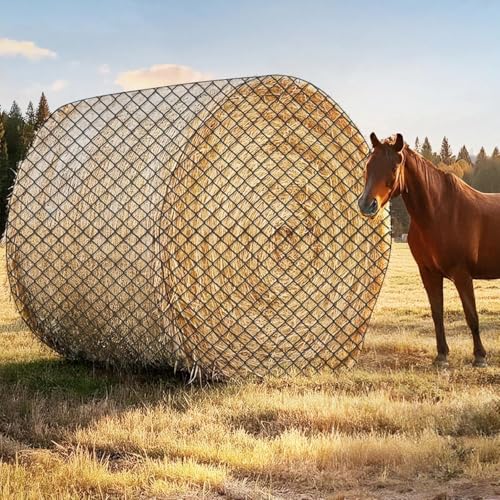 6×6ft Large Round Bale Hay Nets for Horses, 6x6 ft Hay Net for Horses Slow Feed Knotless, Slow Feeder Hay nets for Horses, Fits Round Bales 4x4ft, 5x5ft, 6×6ft, Square Bales 3x3x8ft and 4x4x8ft - size: 6x6 Ft