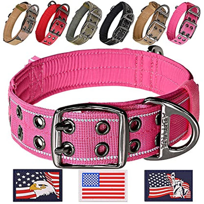 ADITYNA Heavy Duty Pink Dog Collar for Medium Dogs with Traffic Handle - color: Pink, size: Medium: Fit 15-19" Neck