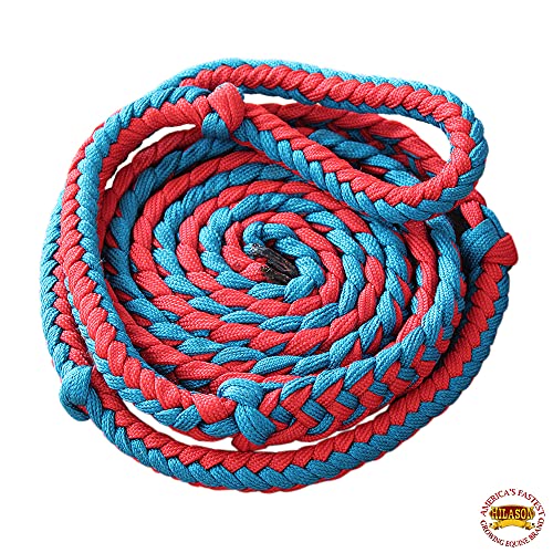 HILASON 1" X 8Ft Braided Poly Barrel Reins Horse Racing Flat Grip Knots - color: RED BLUE