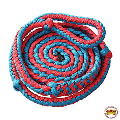 HILASON 1" X 8Ft Braided Poly Barrel Reins Horse Racing Flat Grip Knots - color: RED BLUE