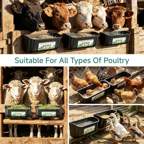 Chicken Feeder Waterer Set, Hanging Fence Feed Trough for Livestock Poultry, Chicken Feeder Bucket for Goat Sheep Deer Poultry Duck Gooses（ 2 * 2.7 Quart ） - color: Black