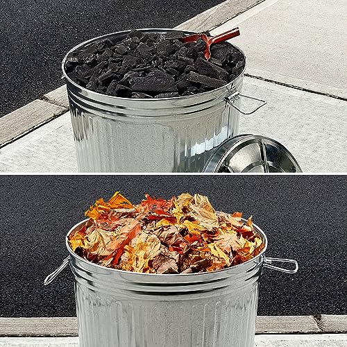 Plexon 20 Gallon Metal Trash Can with Lid Outdoor Large Trash Bin Galvanized Steel Garbage Can for Farm Garage Patio Ash Bucket Bird Seed Storage Can Heavy Duty Round Container Silver