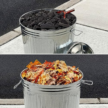 Plexon 20 Gallon Metal Trash Can with Lid Outdoor Large Trash Bin Galvanized Steel Garbage Can for Farm Garage Patio Ash Bucket Bird Seed Storage Can Heavy Duty Round Container Silver