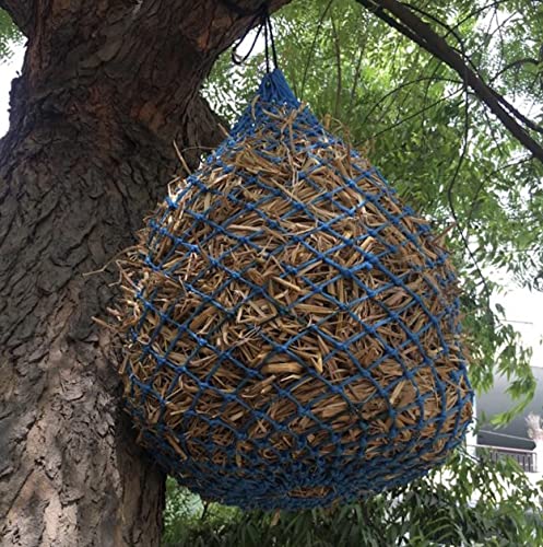 Majestic Ally 2 Pcs 1.25”x1.25” Holes Ultra Slow Feed 40” Very Sturdy Hay Net with Bottom Ring for Goat, Sheep and Livestock Simulatr grazing, Reduces Waste (Hurricane Blue) - color: Hurricane Blue