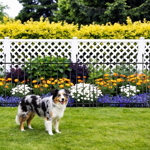 Decorative Metal Garden Fence，(12 Panels+ 13 Posts), Total Iength24 ft(W) x 24 in(H), High Metal Border Fence, Classic Roman Column Decoration, Garden and Lawn Landscape Fence, Black Animal Fence - size: 12 Panels-24 ft(W) x 24 in(H)