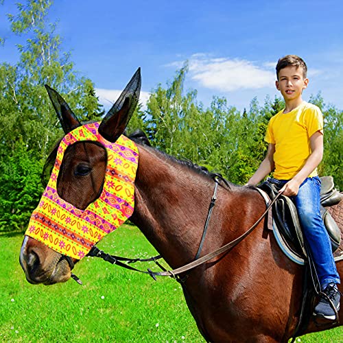Frienda 4 Pcs Horse Fly Mask with Ears Mesh Comfort, Geometric, Large - size: Large