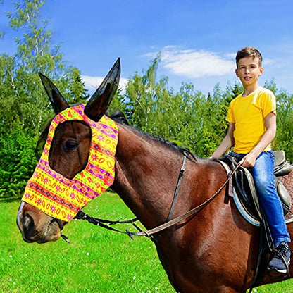 Frienda 4 Pcs Horse Fly Mask with Ears Mesh Comfort, Geometric, Large - size: Large