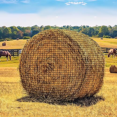 6x6 ft Bale Hay Net for Horses Round/Square, 1.7 inch Hole Knotless Livestock Slow Feeder Hay Storage Net for Horses, Cattle, Sheep in Farms (Round) - style: Round