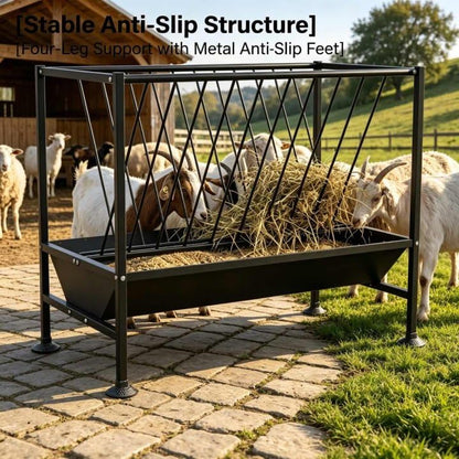 Multi-Purpose Hay Feeder, 45 Gallon Hay Storage with 25 Gallon Grain Feed Water Trough, Heavy Duty Metal Livestock Rack for Goat, Sheep, Horse, Cow, Pig, Indoor Outdoor Use