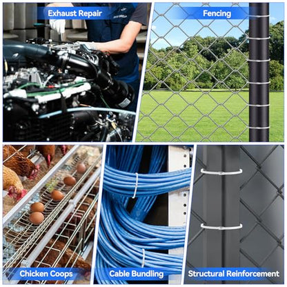 Stainless Steel Cable Tie Gun Metal Zip Cutter Heavy Duty Outdoor, 250PCS 304 Metal Zip Ties Adjustable Fastening Cutting Tie Tool Sets for Vehicles Exhaust Wrap Wire Fence Chicken Coop - color: Blue
