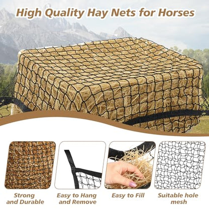 3 Pcs Slow Feed Hay Nets for Horses, 37.5 x 31.5 in Hay Bags for Horses with Large Capacity, Hanging Horse Slow FeedHay Bag for Horse and Sheep Trailer Feeders