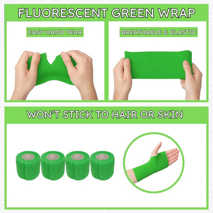 2" Cohesive Flexible Bandage Wrap – Florescent Green - Pack of 8 - color: Florescent Green