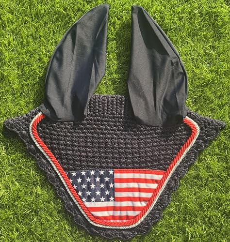 Elegant USA Flag Horse Ear Bonnet, Fly Veil & Fly Mask – Fly Protection with Style and Comfort for Every Ride (COB) - size: COB