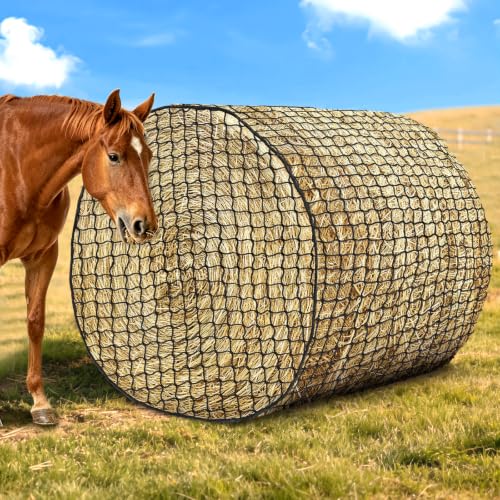 YedsIntu 4x4 ft Round Bale Hay Net for Horses, Slow Feeder Hay Nets with 1.5 inches Holes, Knotless Hay Feeder Bag for Goats Cattle Sheep Livestock - size: 4×4 ft
