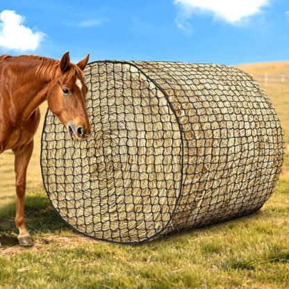 YedsIntu 4x4 ft Round Bale Hay Net for Horses, Slow Feeder Hay Nets with 1.5 inches Holes, Knotless Hay Feeder Bag for Goats Cattle Sheep Livestock - size: 4x4 ft