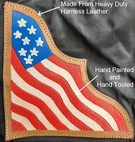X-Large Hay Bale Bag – 52"x20"x28" Waterproof 1200D Nylon with Patented Ventilation Windows, Hand-Tooled Leather Patriotic Corners, Fits 3-String California Bales, Great for Shows