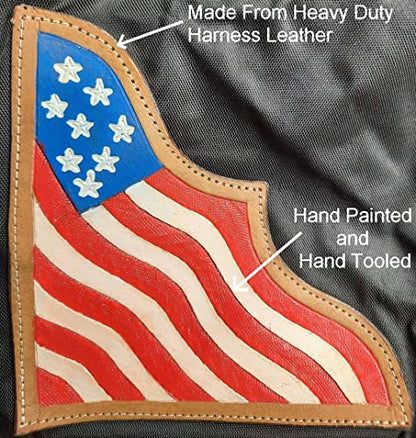X-Large Hay Bale Bag – 52"x20"x28" Waterproof 1200D Nylon with Patented Ventilation Windows, Hand-Tooled Leather Patriotic Corners, Fits 3-String California Bales, Great for Shows