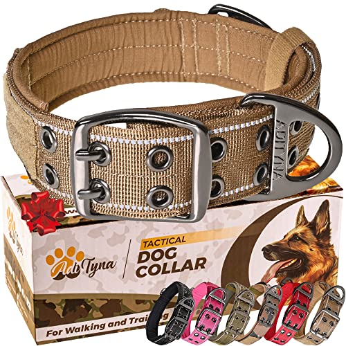 ADITYNA Heavy Duty Dog Collar for Medium Dogs with Traffic Handle - color: Coyote Brown, size: Medium: Fit 15-19" Neck