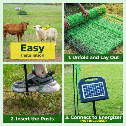 Electric Fence Netting, 164'L x 49.6" H, for Livestock, Goat, Cattle, Sheep
