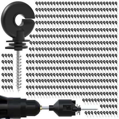NQN 500 Pcs Black Electric Fence Insulator Screw-in Insulator Fence Ring Post Wood Post Insulator and 2 Pc Free Insulator Socket Tool (Grid System Accessories for Animal Husbandry Electronic)