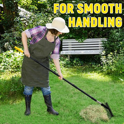 Bow Rake, 68-Inch Adjustable Handle Garden Rake with 17 Steel Tines, Heavy Duty Dual-Sided Metal Rake Landscape Gardening Tool for Soil Loosening Lawn Yard Leaves Mulch Thatch Removing