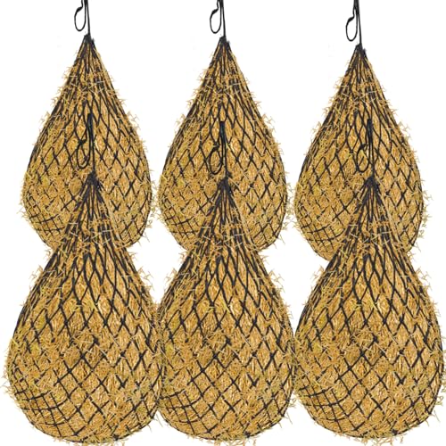 6 Pcs Hay Bags for Horses: 40 inch Long Slow Feed Hay Net for Horses - 2 * 2 inch Holes Mess with Nylon Rope Hanging (Black) - size: 6 Bags